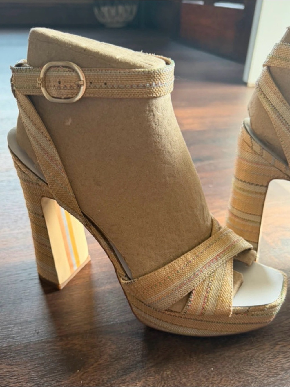 Sam Edelman Tan Strappy Platform Block Heel Sandals